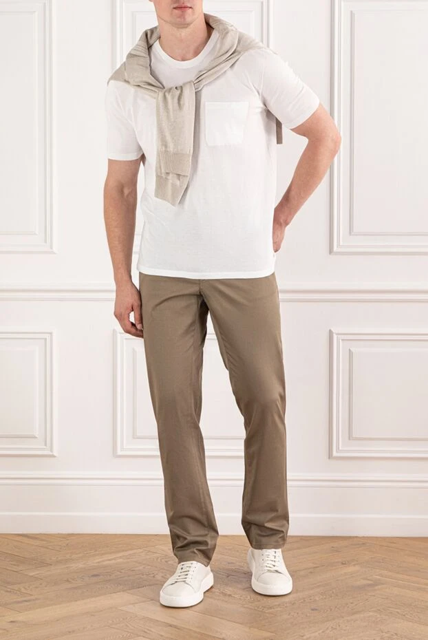 Brioni джемпер мужской белый хлопковый с карманом на груди 190053 - фото 2