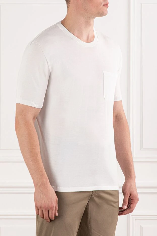 Brioni джемпер мужской белый хлопковый с карманом на груди 190053 - фото 3