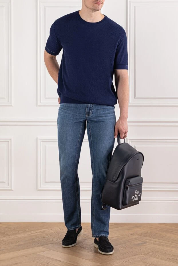 Brioni джемпер синий с коротким рукавом из хлопка в рельефный рубчик 
 190056 - фото 2