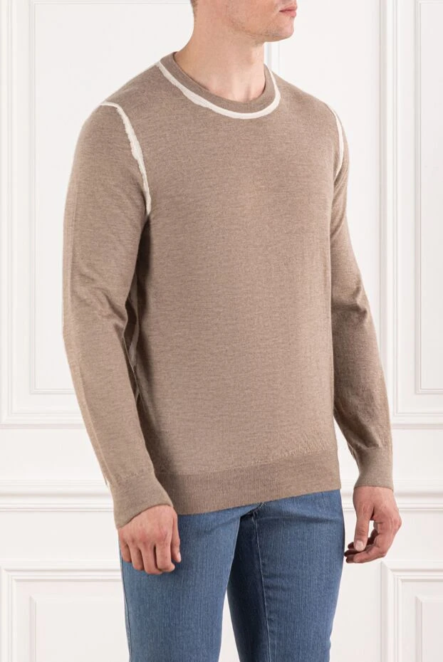 Brioni тігістің бойымен ақ екпіні бар бежевый кашемирден жасалған секіргіш 190057 - фото 3