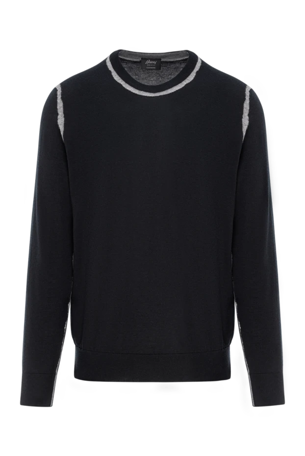 Джемпер мужской кашемировый тёмно синий с контрастной отделкой - фото 1