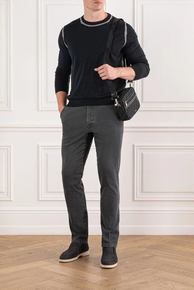 Джемпер мужской кашемировый тёмно синий с контрастной отделкой - фото 2