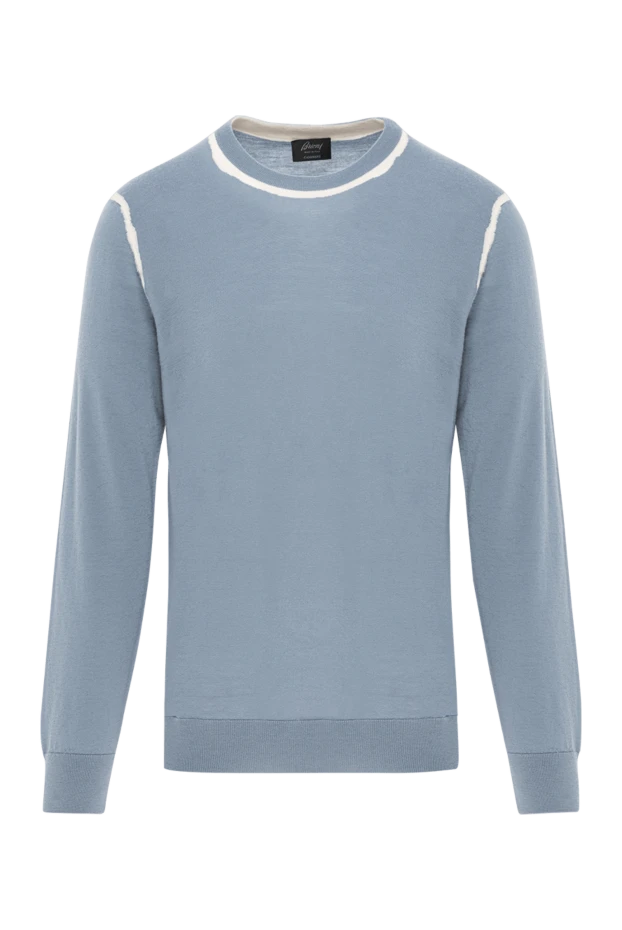 Голубой джемпер из кашемира с белыми акцентами по шву - фото 1