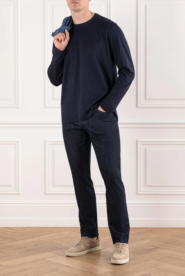 Blue sweatshirt made of soft cotton jersey without decoration - photo 2