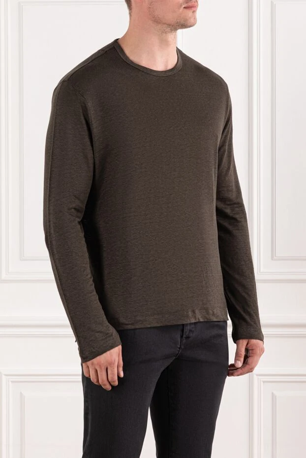 Brioni свитшот из мягкого льна шоколадного цвета с минималистичным силуэтом

 190064 - фото 3