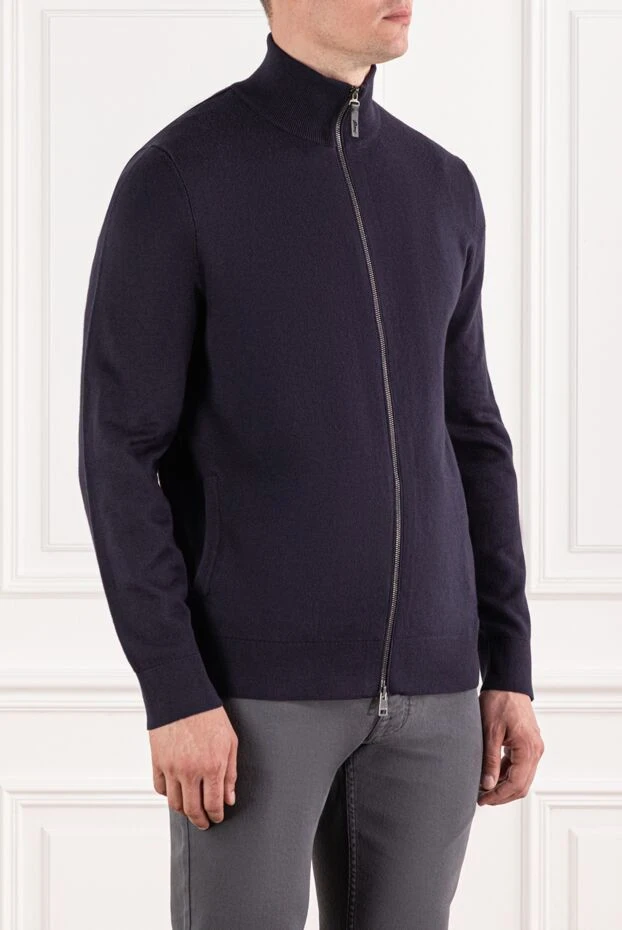 Brioni кашемир қосылған мақта жіптен жасалған биік жағалы кардиган 190065 - фото 3