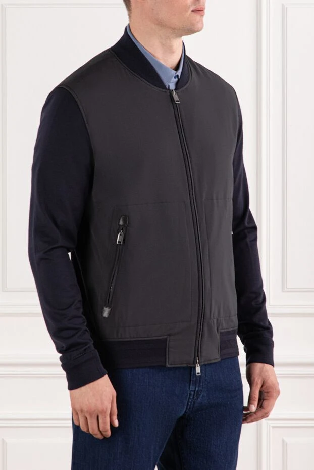 Brioni бомбер из натуральной шерсти черного цвета с трикотажными манжетами 190066 - фото 3