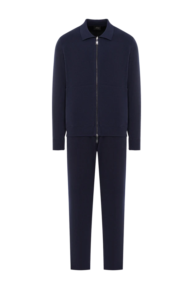 Трикотажный комплект в насыщенном синем цвете с воротником и застёжкой на молнию - фото 1