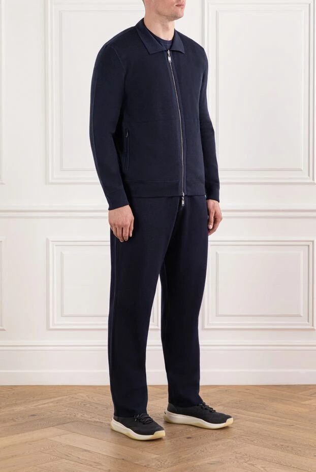 Brioni көгілдір түсті трикотаж, жағасы және сыдырмасы бар 190071 - фото 3