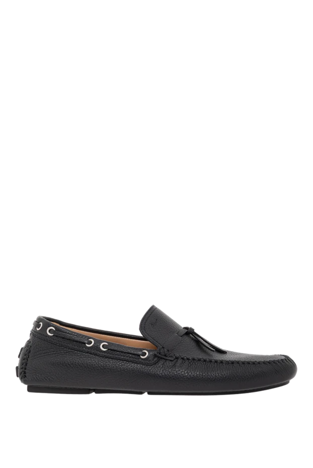 Men's black grain leather loafers with decorative lacing - photo 1