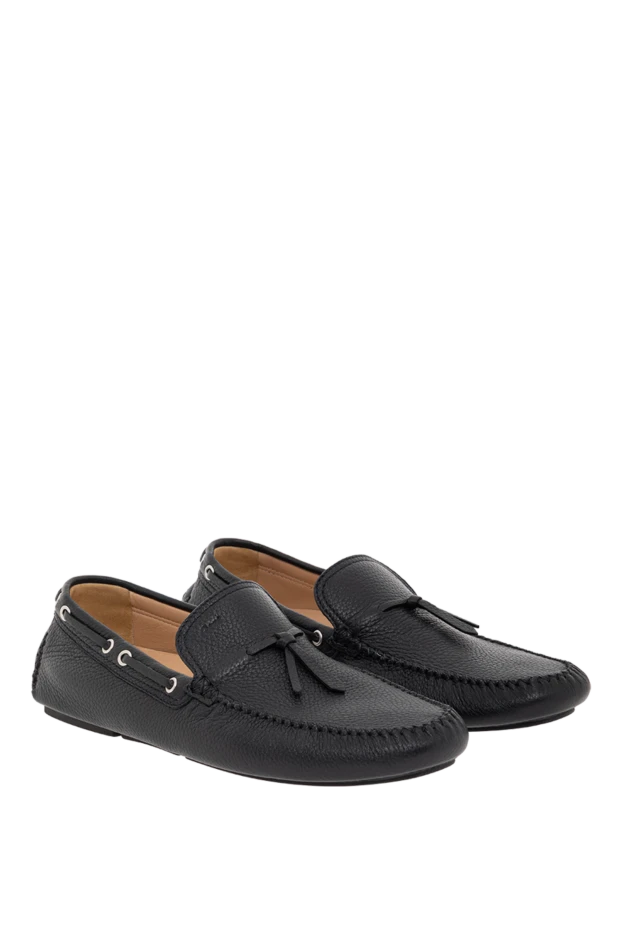 Brioni men's black grain leather loafers with decorative lacing 190073 - photo 3