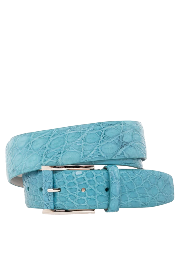 Ремень из бирюзовой кожи крокодила с выраженной текстурой и металлической пряжкой
- фото 1