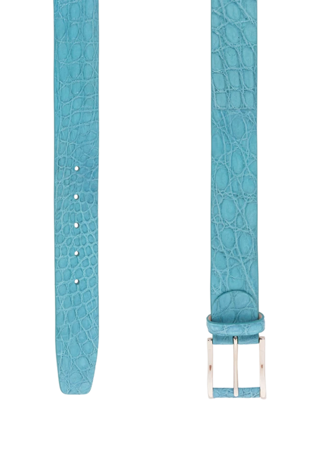 Cesare di Napoli крокодилден жасалған көгілдір былғары белбеу айқын құрылымы және металл ілгегі бар

 190079 - фото 3