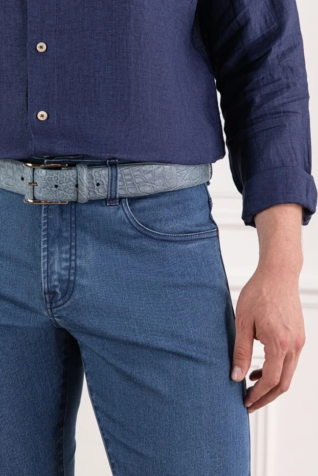 Cesare di Napoli көлемді табиғи текстурасы бар сұр-көк түсті қолтырауын былғары белдігі

 190080 - фото 2