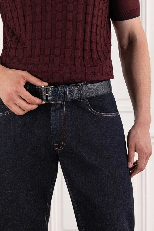 Cesare di Napoli табиғи жылтыры бар қара көк түсті қолтырауын былғары белбеуі

 190081 - фото 3