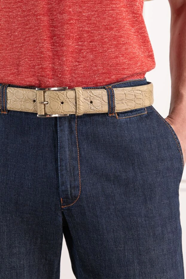 Belt made of matte crocodile leather in a light beige shade with a pronounced texture
- photo 2