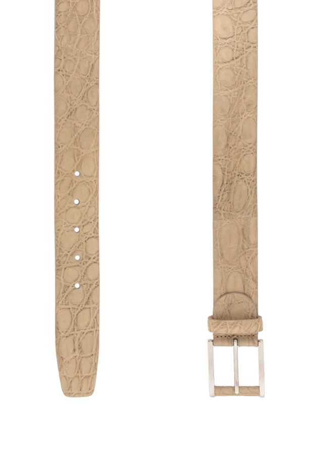 Cesare di Napoli ашық бежевый реңктегі күңгірт қолтырауын былғарыдан жасалған белбеу, айқын құрылымы бар
 190082 - фото 3