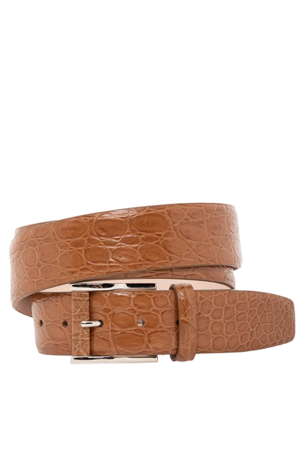 Genuine crocodile leather belt in brown with glossy texture
- photo 1