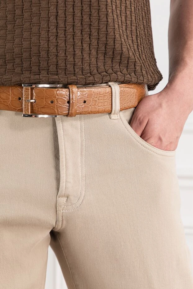 Genuine crocodile leather belt in brown with glossy texture

 - photo 2