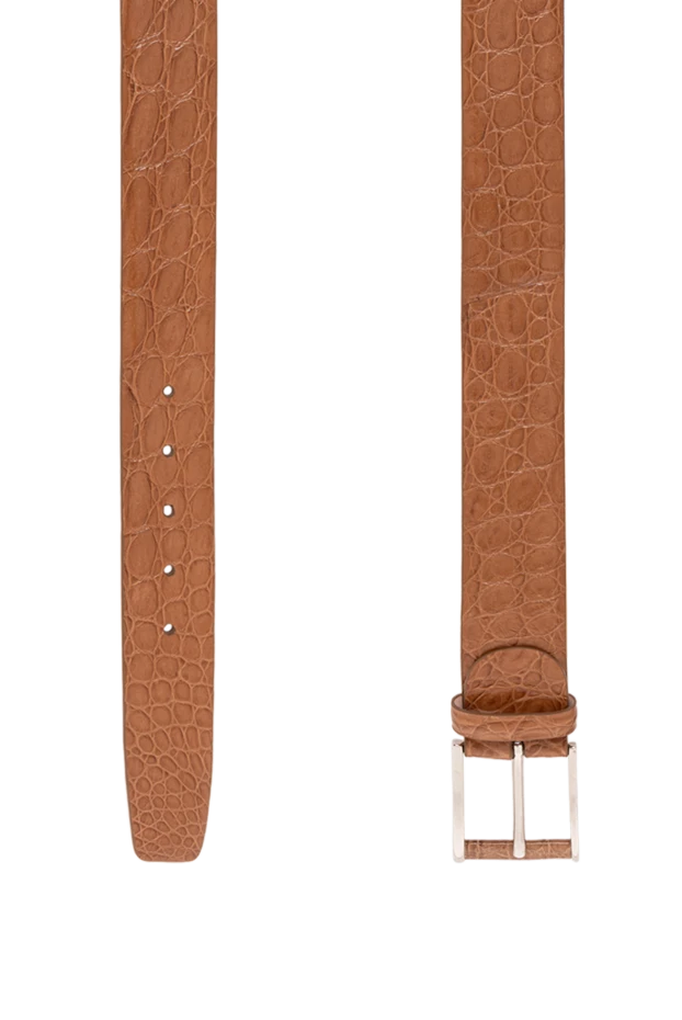 Cesare di Napoli қоңыр түсті, жылтыр текстурасы бар шынайы қолтырауын былғары белбеуі

 190083 - фото 3