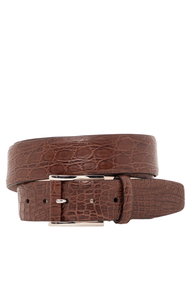Belt made of genuine crocodile leather in chocolate brown shade with classic buckle
- photo 1