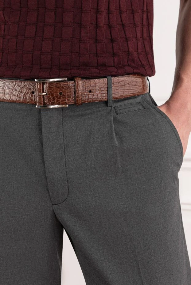 Belt made of genuine crocodile leather in chocolate brown shade with classic buckle

 - photo 2