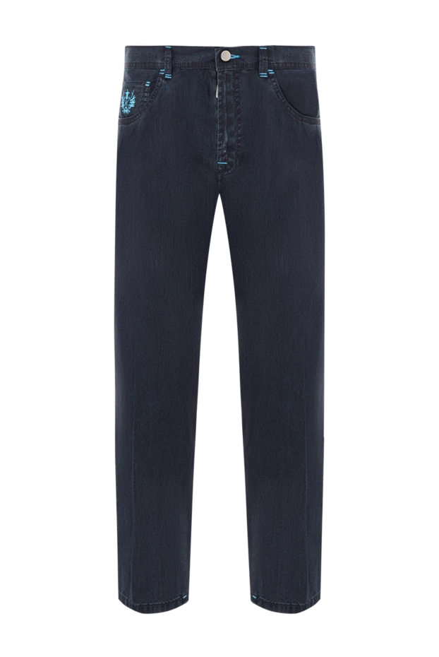 Ашық көк екпіні бар қара көк джинсы және фирмалық патч - фото 1