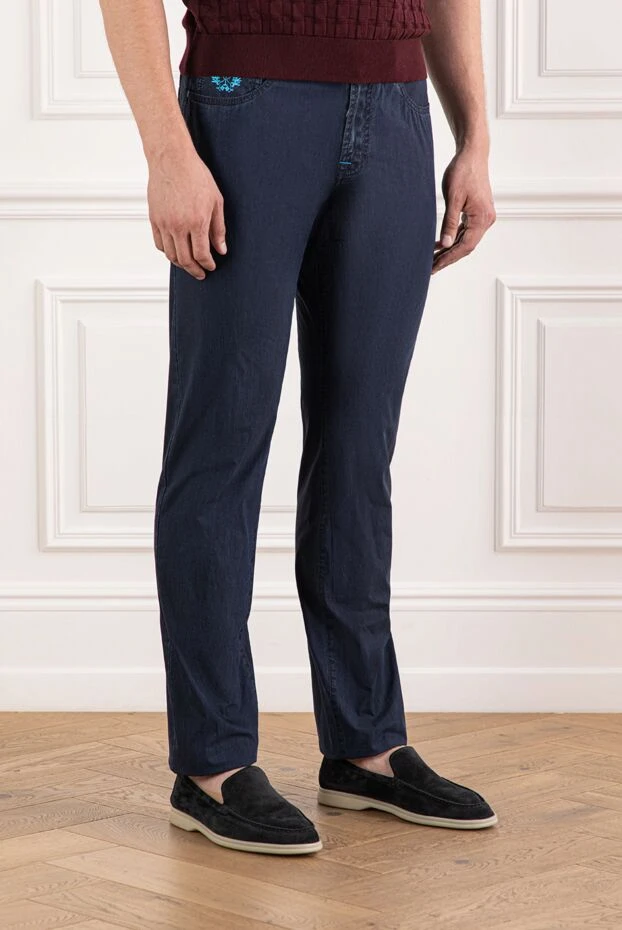 Scissor Scriptor ашық көк екпіні бар қара көк джинсы және фирмалық патч 190105 - фото 3