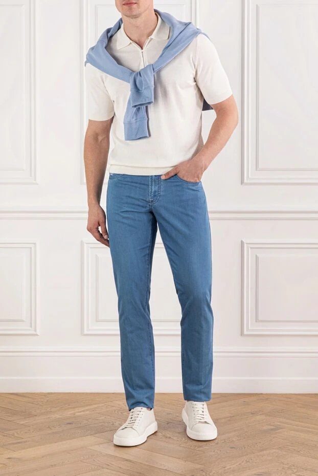 Джинсы из голубого хлопкового денима с вышивкой логотипа на кармане
 - фото 2