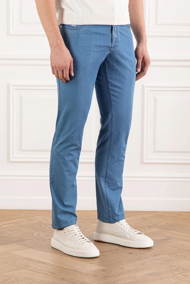 Scissor Scriptor қалтасында логотипті кестеленген көк мақта джинсы шалбар
 190106 - фото 3