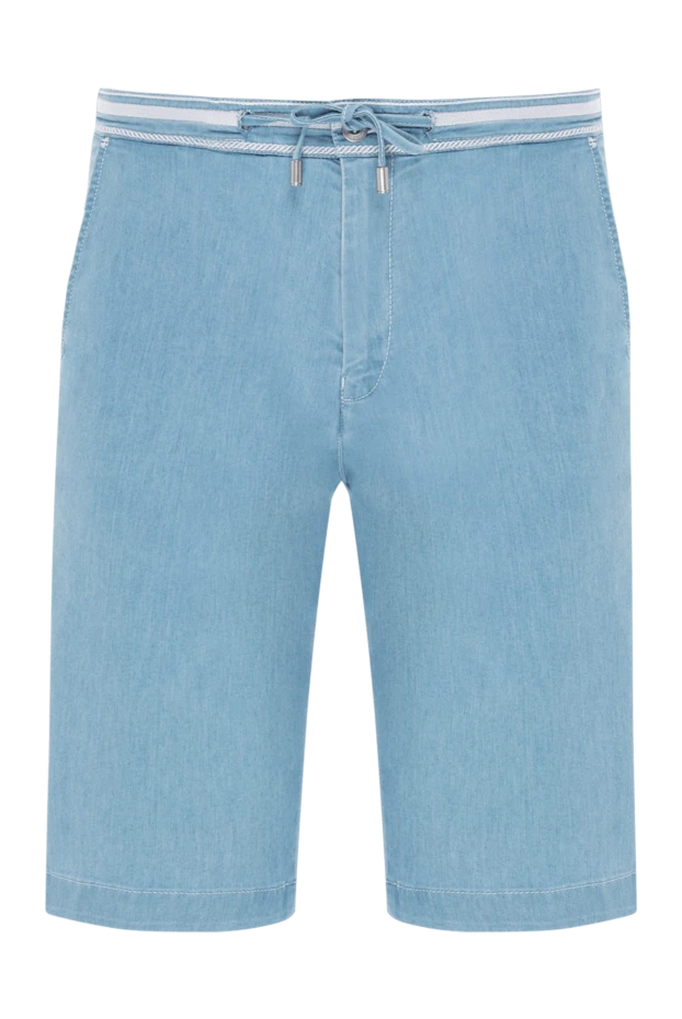 Мужские шорты голубые с задними карманами и поясом на шнурке - фото 1