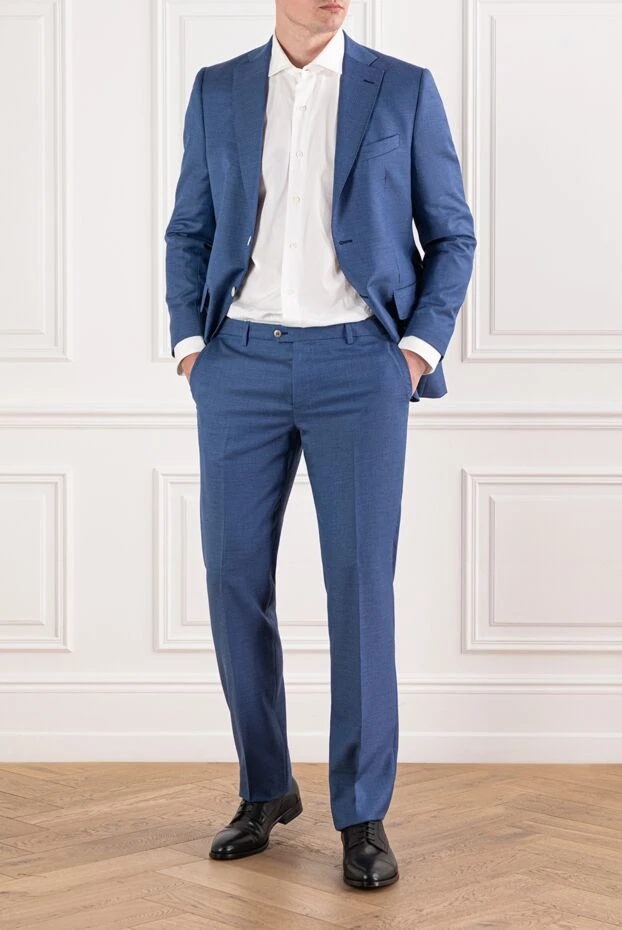 Brioni костюм из шерсти и шёлка в синем цвете с однобортным пиджаком 190114 - фото 2