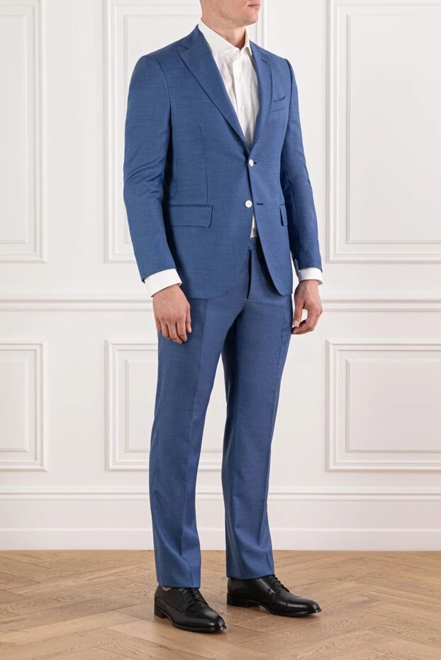 Brioni костюм из шерсти и шёлка в синем цвете с однобортным пиджаком 190114 - фото 3