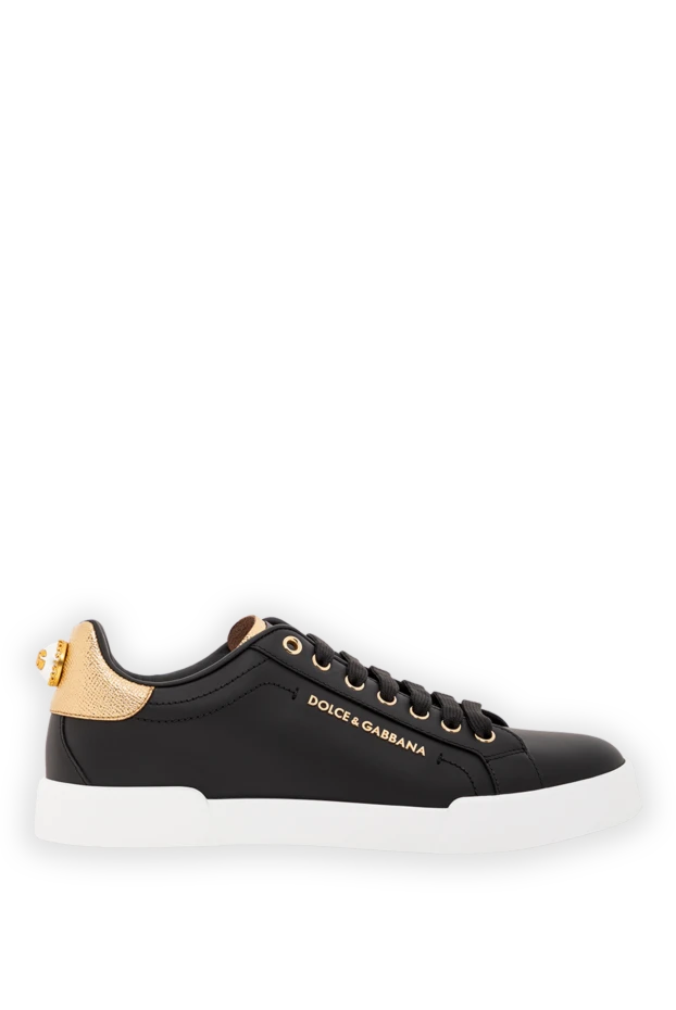 Сникеры Portofino из телячьей кожи с эффектом наппы с надписью черные - фото 1