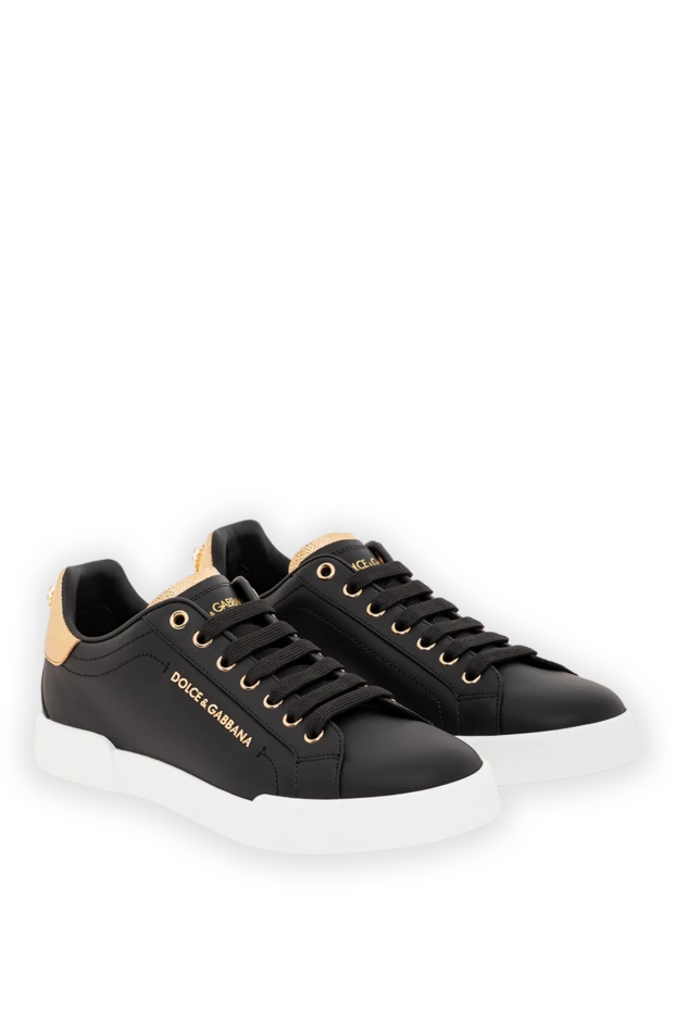 Dolce & Gabbana сникеры portofino из телячьей кожи с эффектом наппы с надписью черные 190125 - фото 3