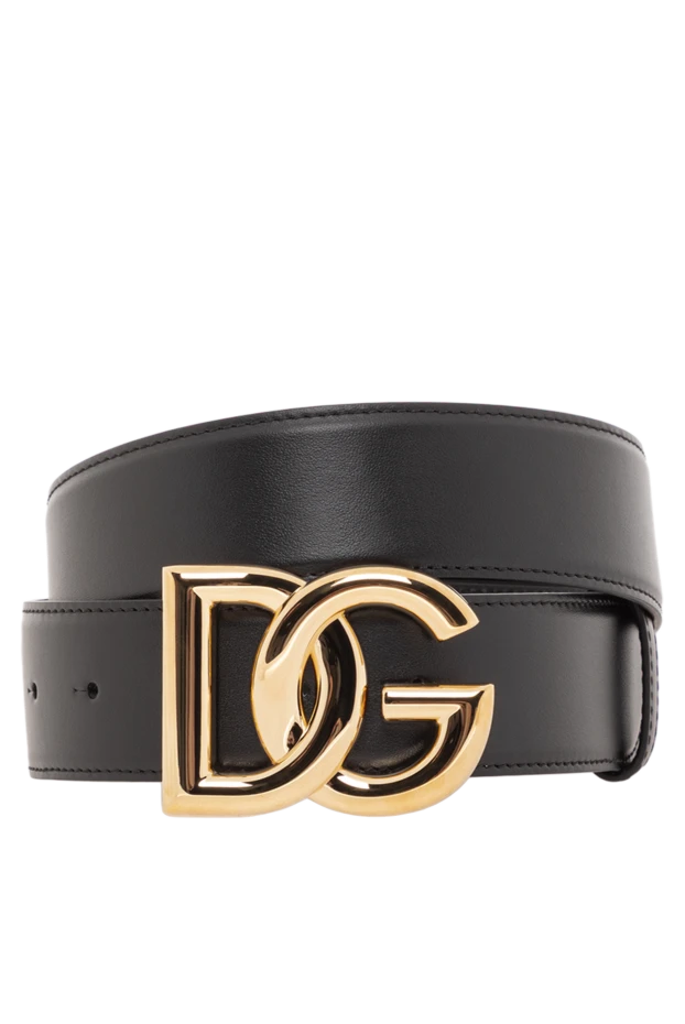 Black leather belt with large gold logo buckle
- photo 1