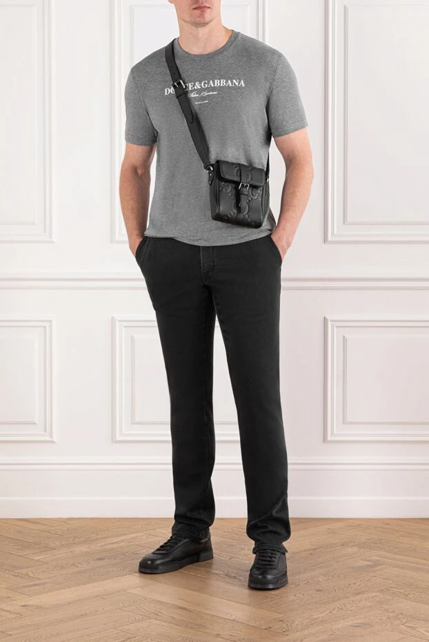 Футболка из хлопка в сером меланже с контрастным белым логотипом
 - фото 2