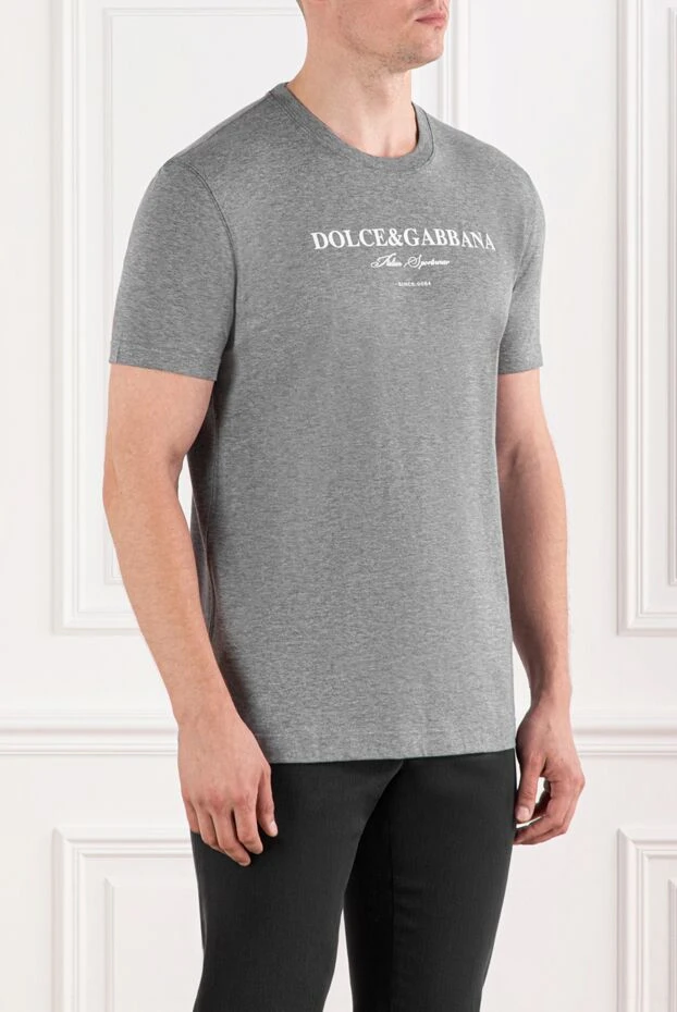 Dolce & Gabbana футболка из хлопка в сером меланже с контрастным белым логотипом
 190132 - фото 3