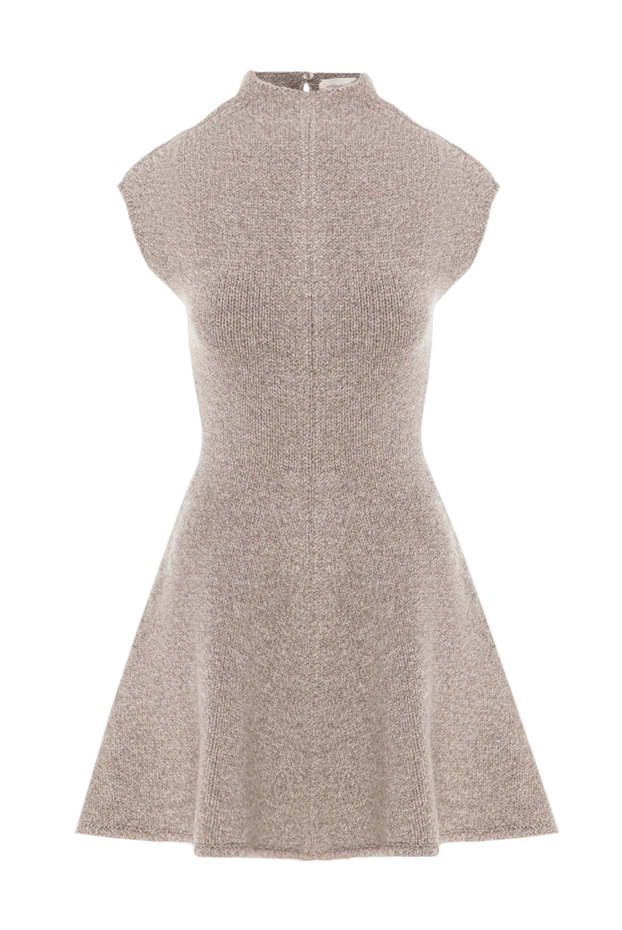 Платье из кашемира бежевого цвета с коротким рукавом и расклешенной юбкой - фото 1