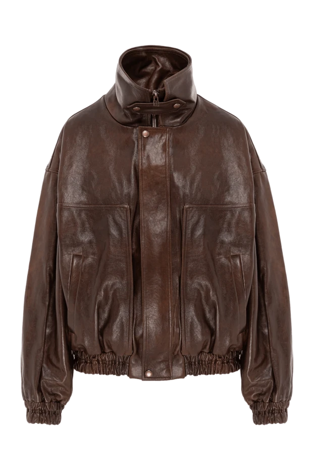 Әйелдерге арналған жағасы бар қоңыр былғары авиатор пиджак
- фото 1