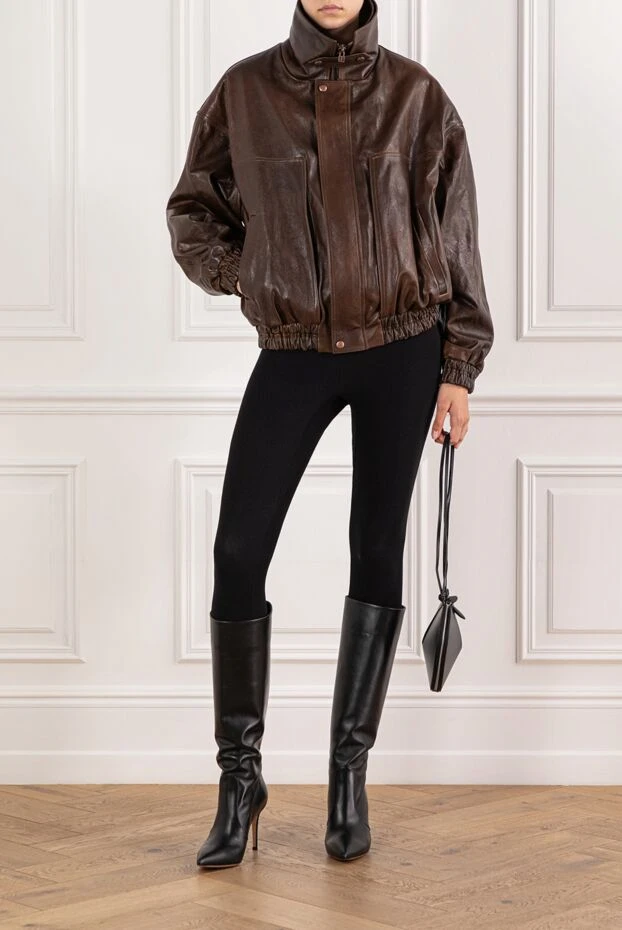 Magda Butrym brown leather aviator jacket with snap collar for women
 190137 - photo 3