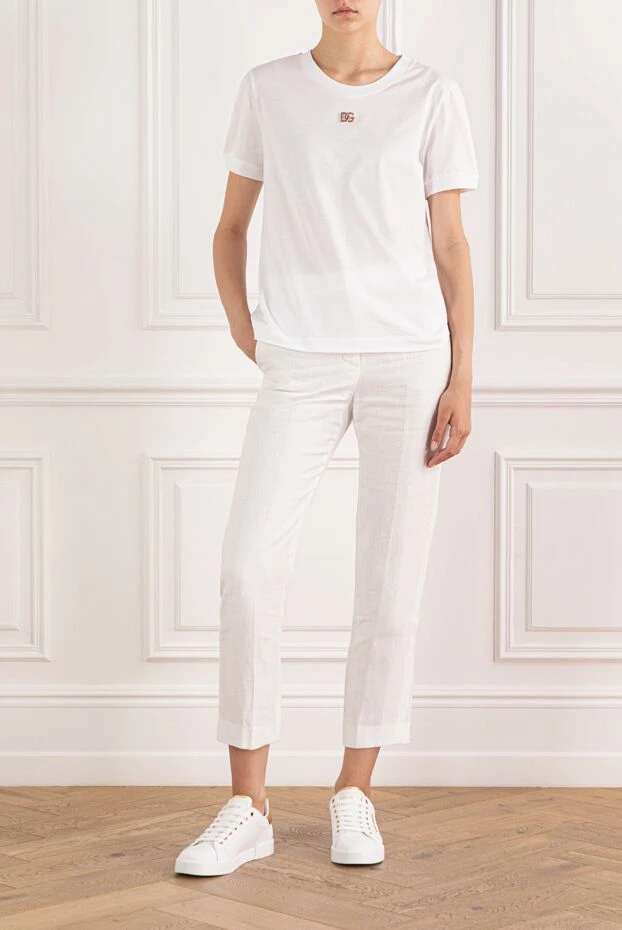 Dolce & Gabbana crystal dg логотипі бар ақ мақтадан жасалған футболка 190141 - фото 2