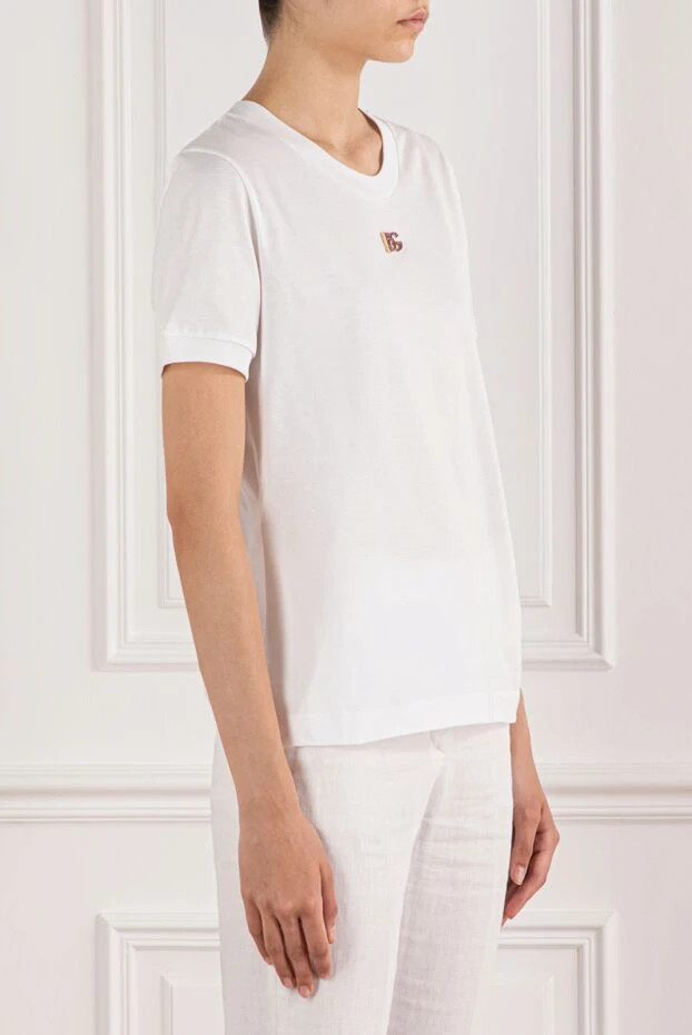 Dolce & Gabbana crystal dg логотипі бар ақ мақтадан жасалған футболка 190141 - фото 3