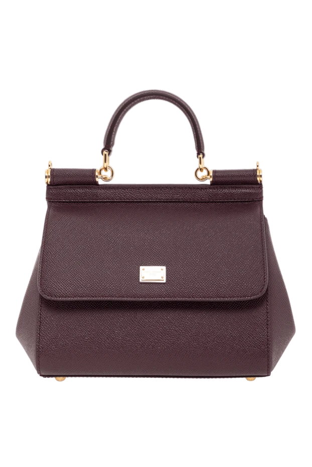 Sicily medium bag with short handle made of textured leather burgundy women's - photo 1