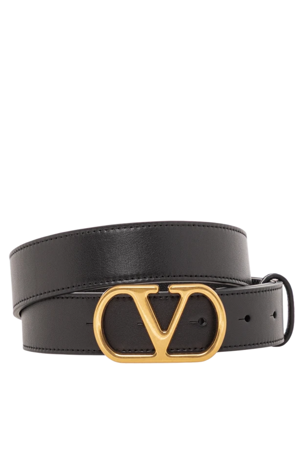 Black leather belt with gold VLogo buckle
- photo 1