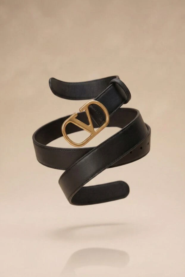 Valentino кожаный черный ремень с пряжкой в виде золотого логотипа vlogo
 190148 - фото 2