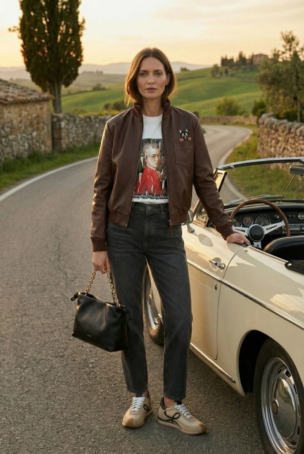 Loewe моцарт портреті бейнеленген ақ футболка 190149 - фото 2