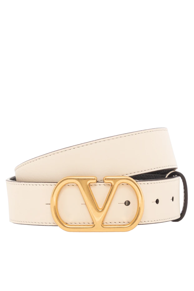 Ремень из натуральной кожи цвета айвори с металлической пряжкой в виде буквы V
- фото 1