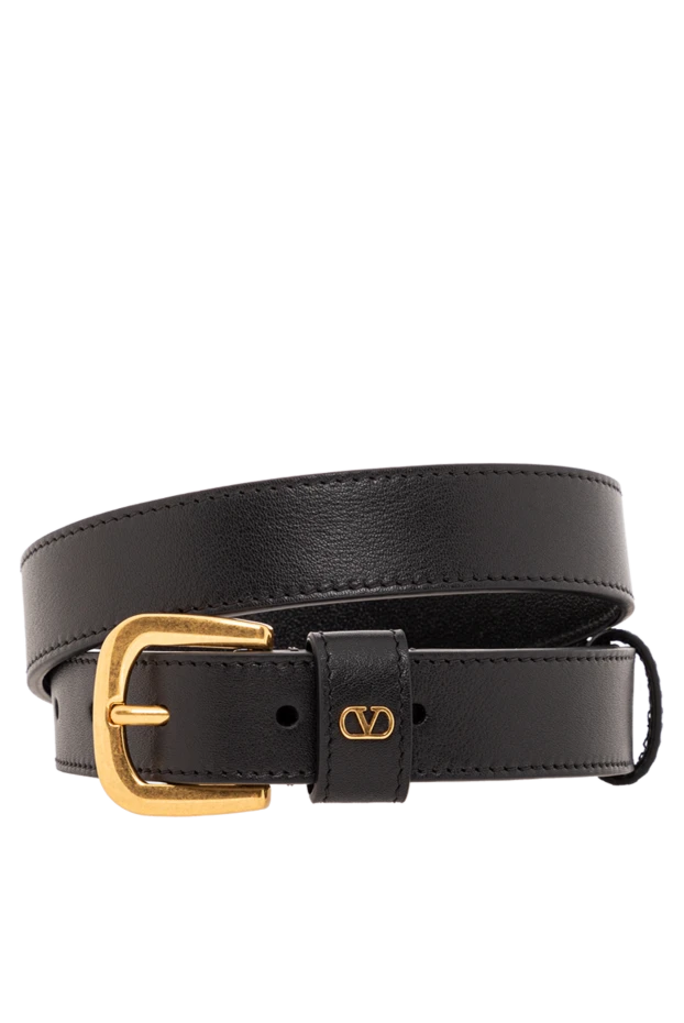 Leather black belt with classic buckle and miniature gold logo
- photo 1