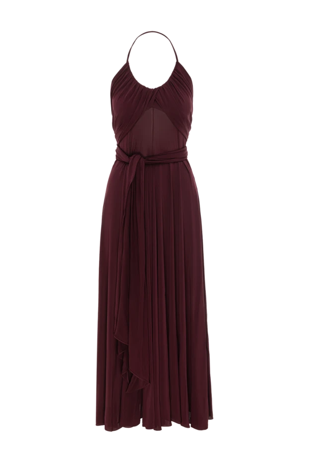 Длинное платье из вискозы бордового цвета с открытыми плечами - фото 1